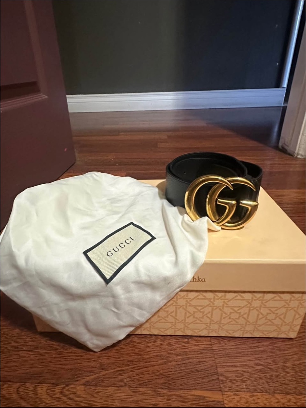 Gucci Black Leather Belt with Gold Double G Buckle